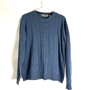 Oscar De La Renta Cable knit Sweater Cotton Blend Blue L